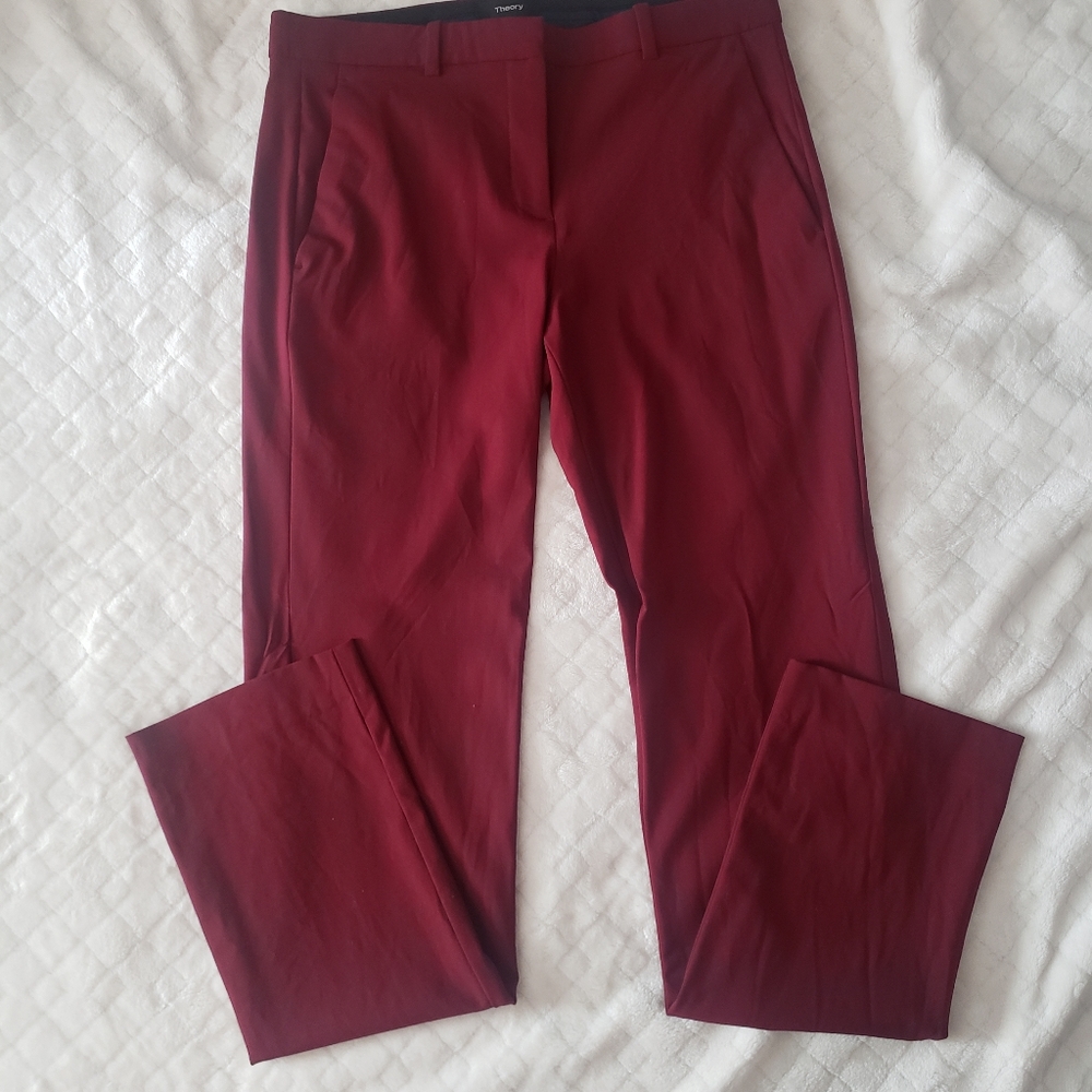 Theory red trouser pants suit